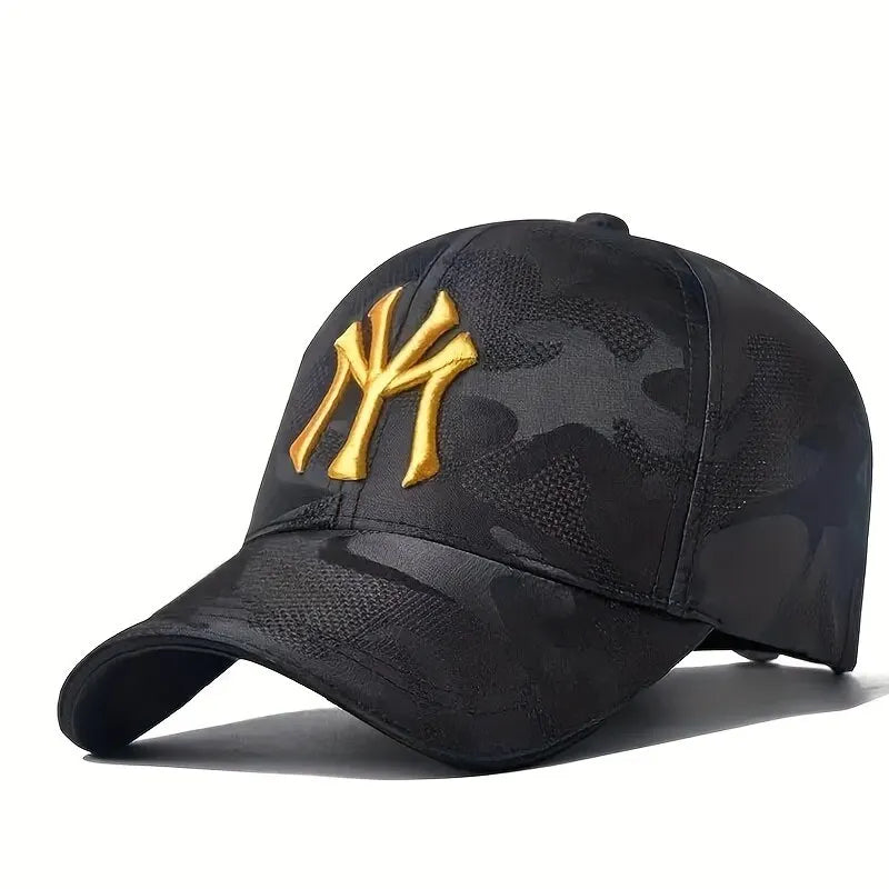 Boné de Beisebol Camuflado com Bordado de Letra – Estilo Casual e Ajustável para Atividades ao Ar Livre