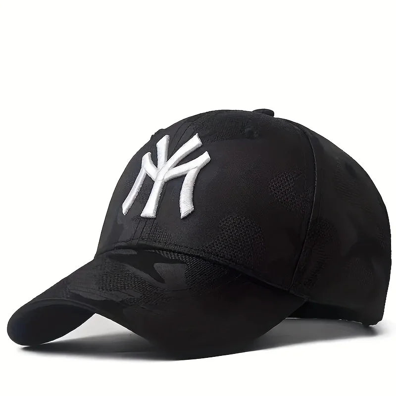 Boné de Beisebol Camuflado com Bordado de Letra – Estilo Casual e Ajustável para Atividades ao Ar Livre