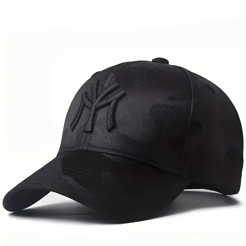 Boné de Beisebol Camuflado com Bordado de Letra – Estilo Casual e Ajustável para Atividades ao Ar Livre