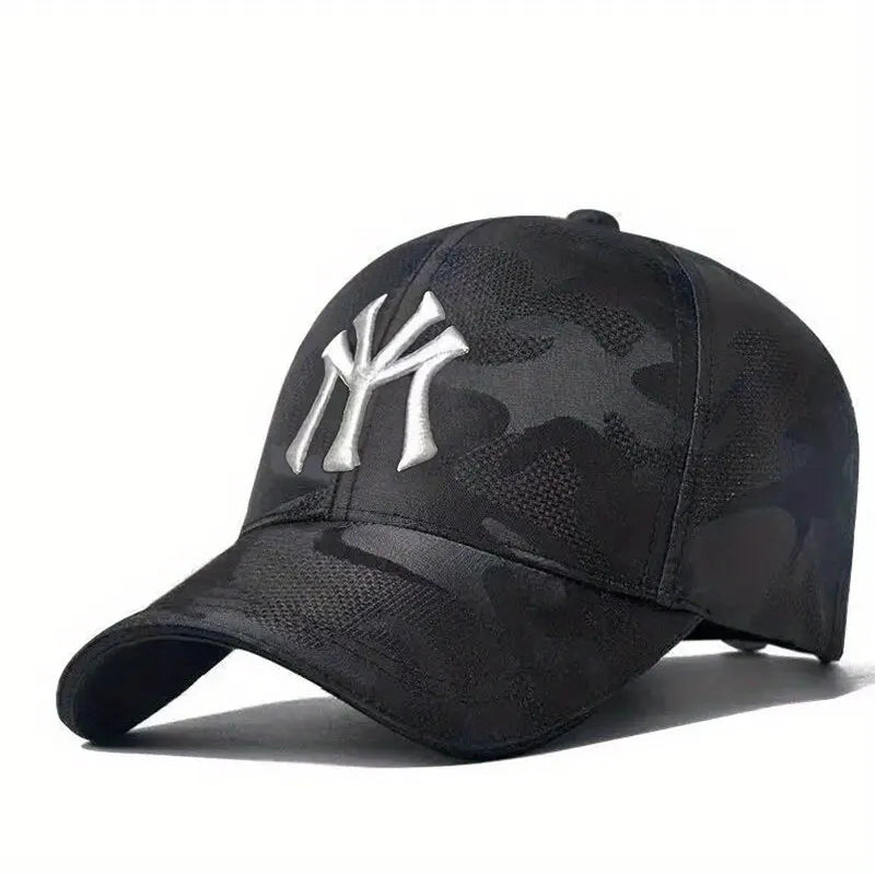 Boné de Beisebol Camuflado com Bordado de Letra – Estilo Casual e Ajustável para Atividades ao Ar Livre