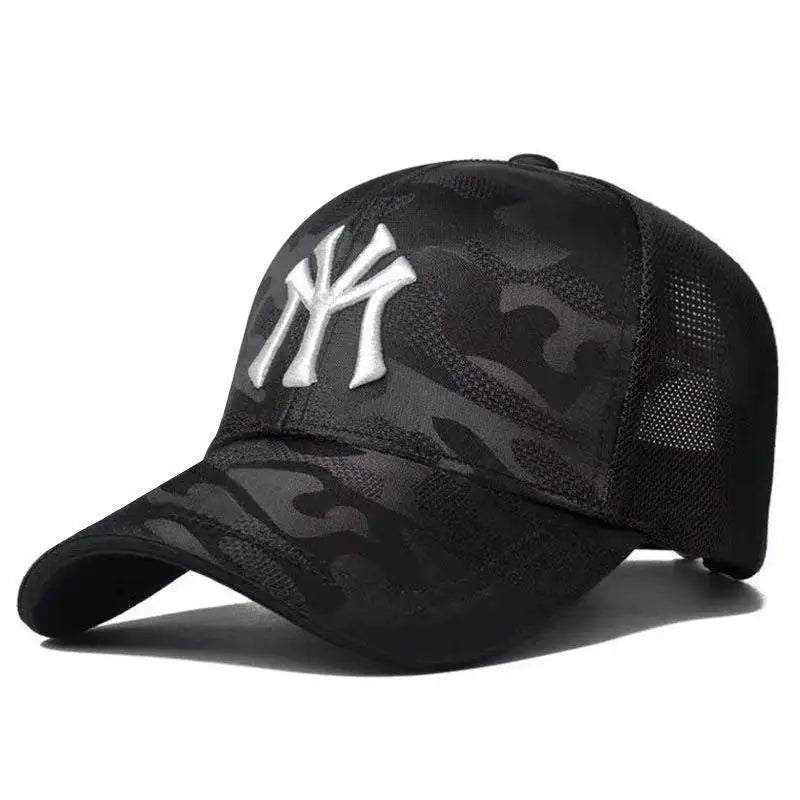 Boné de Beisebol Camuflado com Bordado de Letra – Estilo Casual e Ajustável para Atividades ao Ar Livre