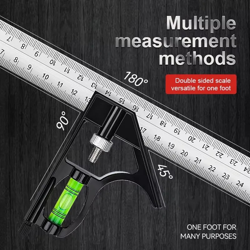 Esquadro Combinado Deslizante Ajustável – Ferramenta de Medição em Metal ideal para caldeireiros.