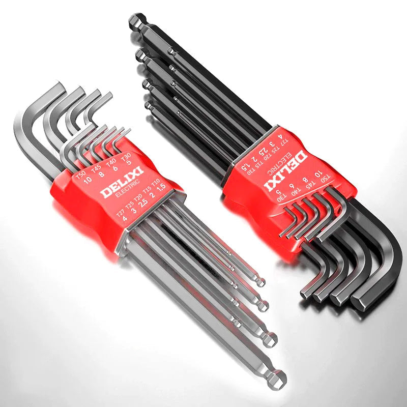 Conjunto de Chaves Allen DELIXI ELECTRIC – Kit de Chaves Hexagonais com Adaptador de Soquete, Torque Universal, Longas e Métricas .