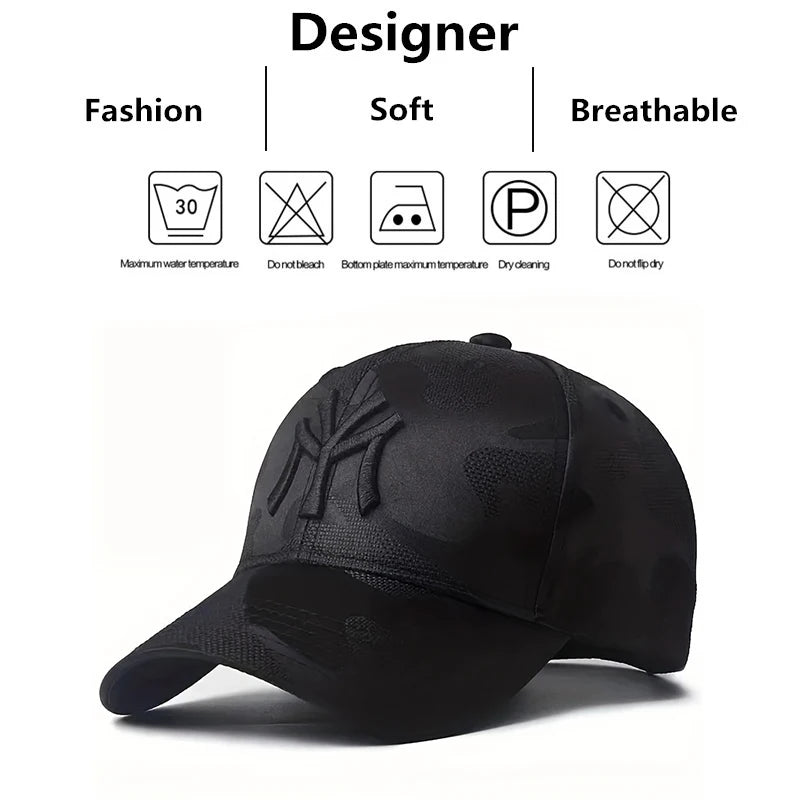 Boné de Beisebol Camuflado com Bordado de Letra – Estilo Casual e Ajustável para Atividades ao Ar Livre